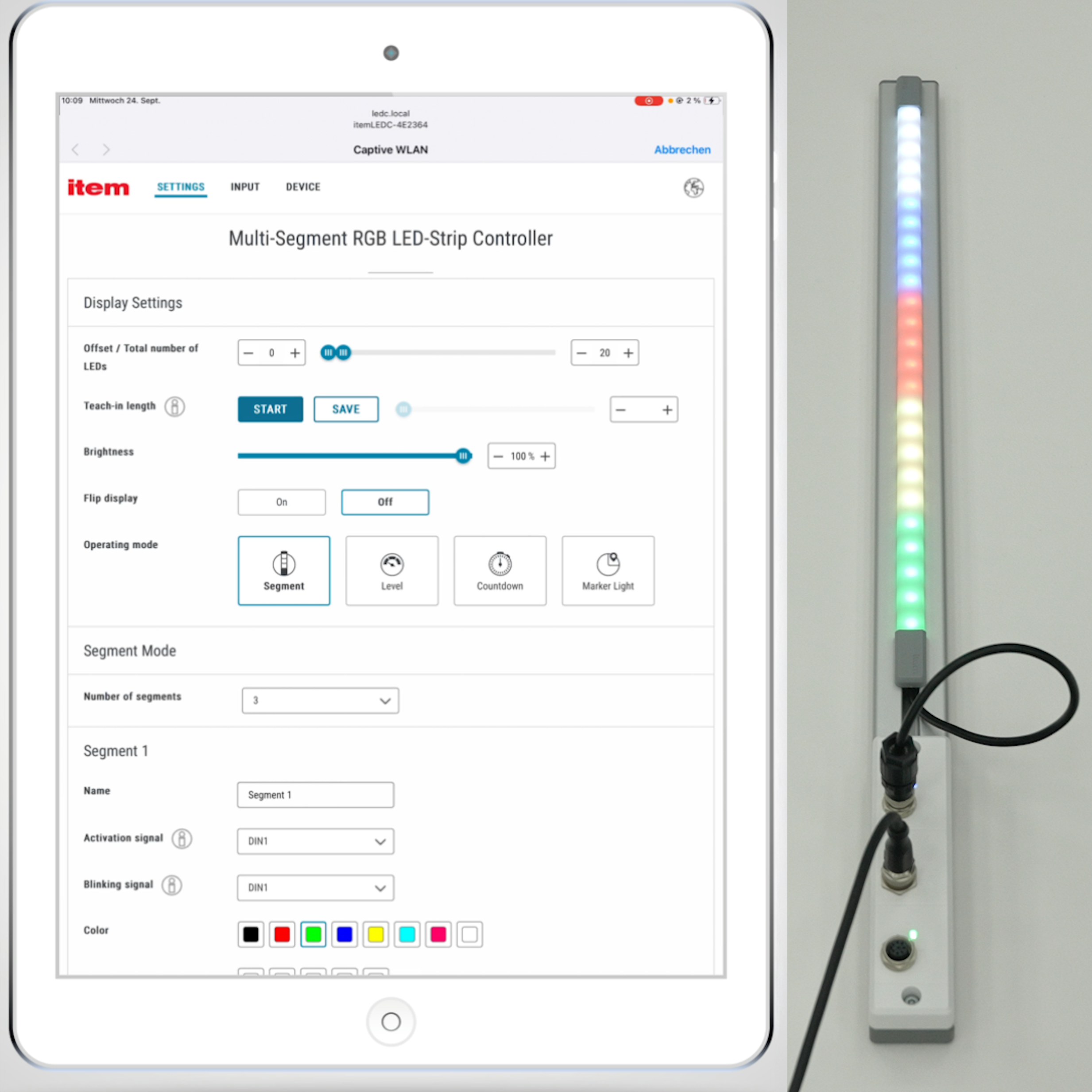 Open 7397EN - Multi-Segment RGB LED Strip Controller DIN/AIN 24VDC: Segment mode
